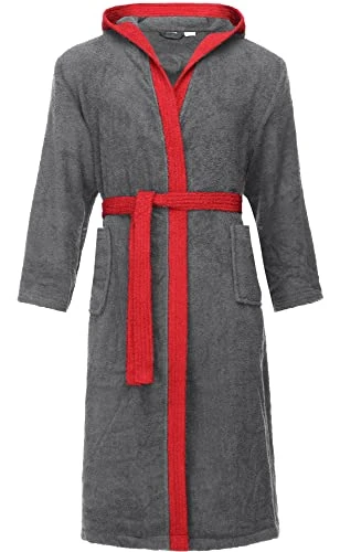 Men's 100% Cotton Terry Bathrobe LA40-190 (Dark Grey-12/Red-26, M)