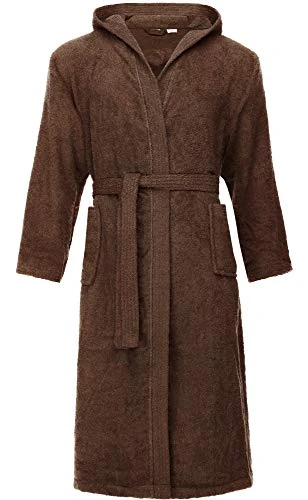 Men's 100% Cotton Terry Bathrobe LA40-192 (Brown-20, S)