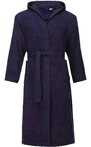 Men's 100% Cotton Terry Bathrobe LA40-192 (Dark Blue-29, M)