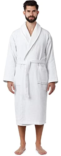 Men's 100% Cotton Terry Bathrobe LA40-226 (White (P01), XXL)