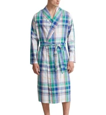 Men's 100% Cotton Woven Plaid Robe (Green, Size Small/Medium), Green, S-M