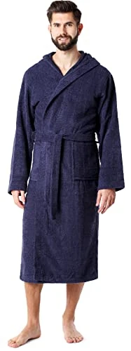 Men's 100% Organic Cotton Terry Bathrobe LA40-224 (Dark Blue (D12), XXL)