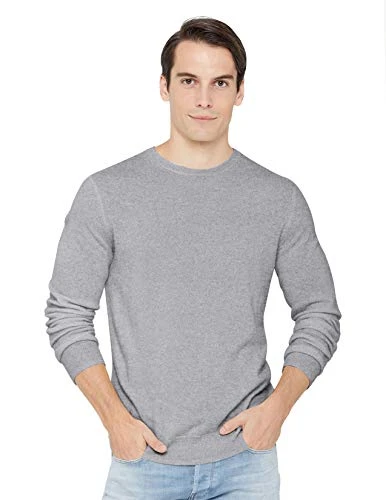 Men's 100% Pure Cashmere Jumper Long Sleeve Pullover Crew Neck Sweater Heather Grey