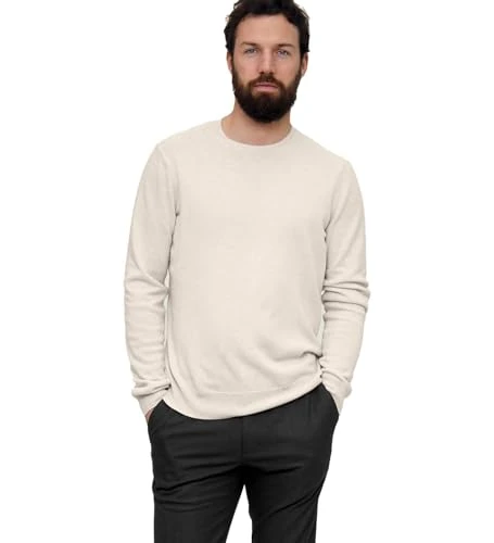 Men's 100% Pure Cashmere Jumper Long Sleeve Pullover Crew Neck Sweater White