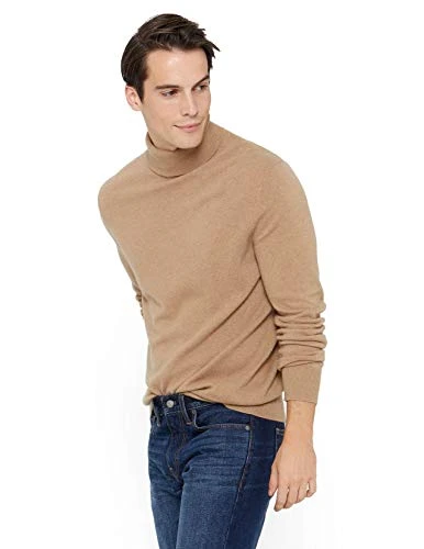 Men's 100% Pure Cashmere Jumper Turtleneck Long Sleeve Pullover Sweater Camel