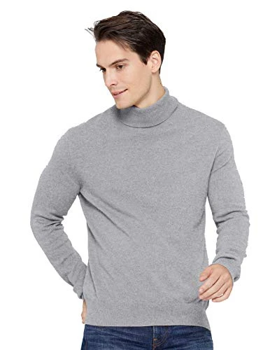 Men's 100% Pure Cashmere Jumper Turtleneck Long Sleeve Pullover Sweater Heather Grey