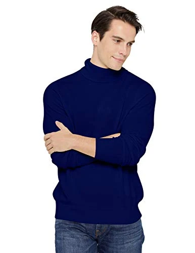 Men's 100% Pure Cashmere Jumper Turtleneck Long Sleeve Pullover Sweater Navy, L