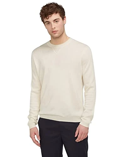 Men’s 100% Pure Cashmere Regular Fit Crew Neck Long Sleeve Sweater Ivory