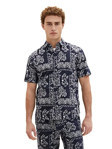 Men's 1036218 Paisley Print Short Sleeve Shirt, 31783-Navy Big Design, XXL