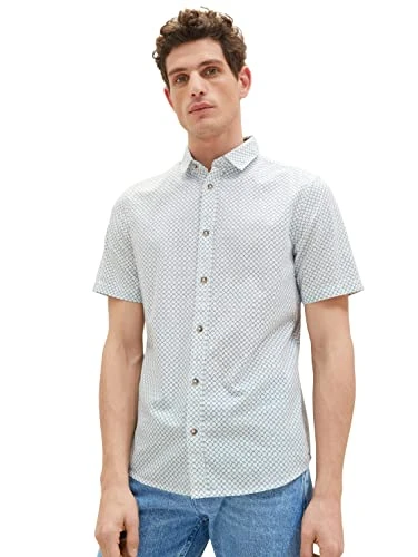 Men's 1036220 Short-Sleeve Patterned Shirt, 31794-Off White Blue Minimal Design, 3XL