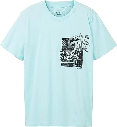 Men's 1036478 T-Shirt with Print, 30655-Soft Light Turquoise, XXL