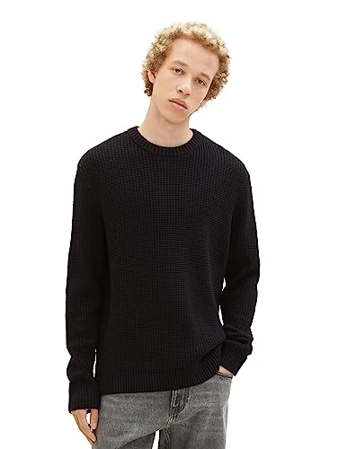 Men's 1038268 Crew-neck knitted jumper with structure, 29999-black, S