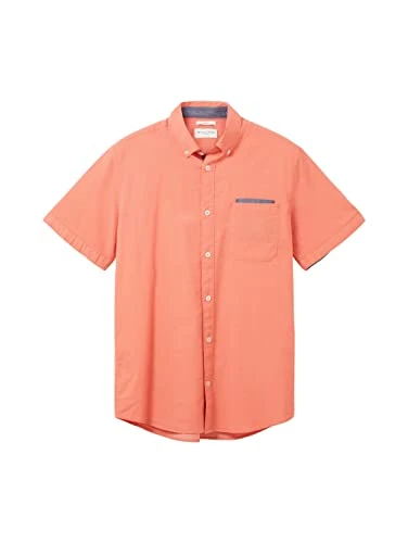 Men's 1038458 Slim fit Short-Sleeve Shirt with Chest Pocket, 32383-Coral White Structure, XL