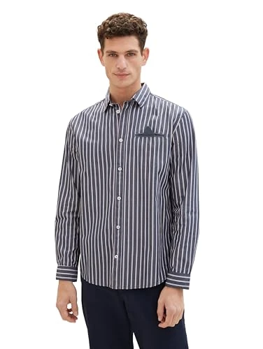 Men's 1038776 Shirt, 33885-Navy Port Red Stripe, L