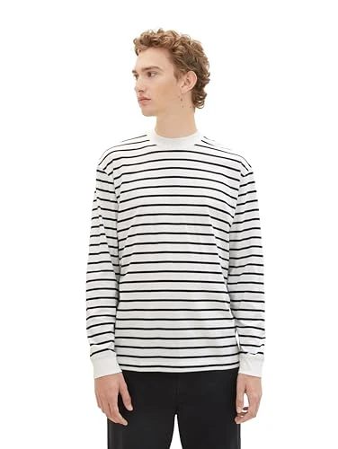 Men's 1039590 Long-Sleeved T-Shirt, 34130-White Black Yd Stripe, S