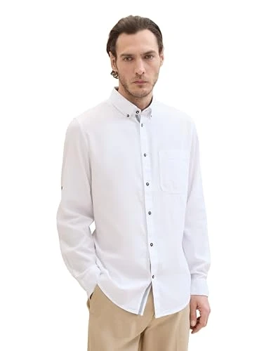 Men's 1041356 Fitted Shirt with Turn-up Sleeves, 20000-White, XXL