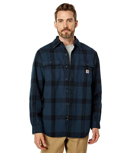 Men's 105439 Loose Fit Heavyweight Flannel Long-Sleeve Plaid Shirt, Night Blue, XL