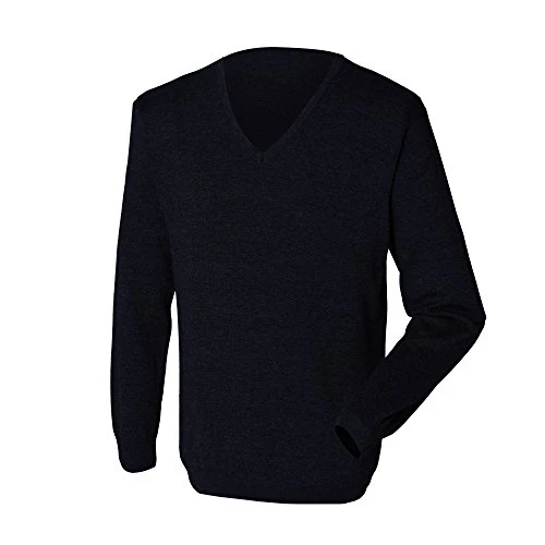 Mens 12 Gauge Fine Knit V-Neck Jumper/Sweatshirt (4XL) (Navy)