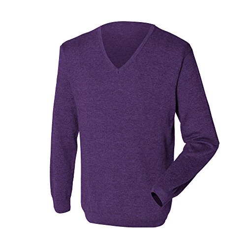 Mens 12 Gauge Fine Knit V-Neck Jumper/Sweatshirt (L) (Purple)