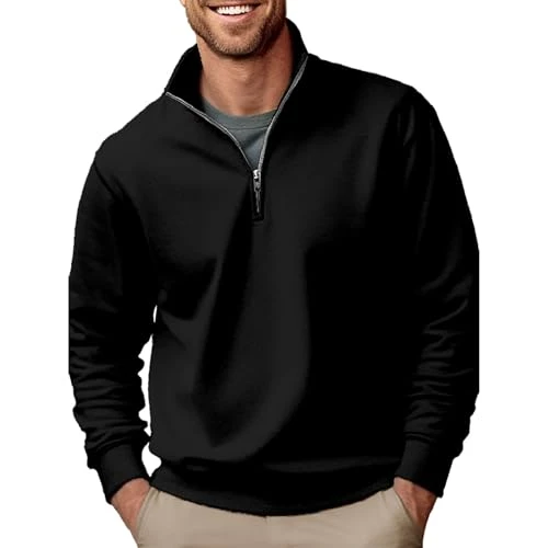 Mens 1/4 Zip Sweatshirt, Mens Plain Sweatshirt Mens Casual Long Sleeve Sweatshirts Lightweight Pullo