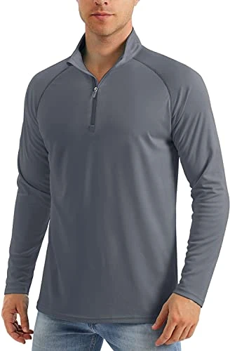 Mens 1/4 Zip Tops Long Sleeve Golf Polo Shirts Lightweight Pullover Quick Dry Workout Walking Casual