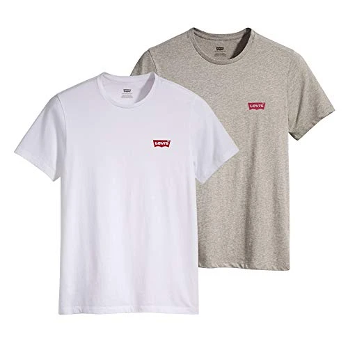 Men's 2-Pack Crewneck Graphic Tee T-Shirt, White / Mid Tone Grey Heather, XL