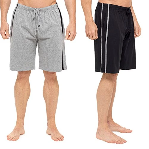 Mens 2 Pack Jersey Lounge Shorts Pyjamas PJ Bottoms Nightwear Soft Cotton Blend (XL, Blac