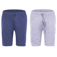 Mens 2 Pack Loungewear Shorts Pyjama Jersey Nightwear Cotton Bottoms With Pockets (M,Grey/Navy)