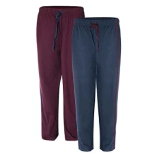 Mens 2 Pack Pyjama Bottoms Loungewear Night Pants with Pockets (XL,Plum/Navy)