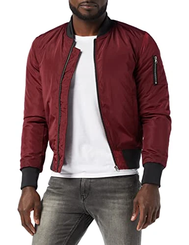 Men's 2-Tone Bomber Jacket, Multicolour (Burgundy/Black), X-Large