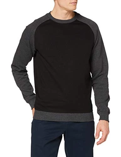 Men's 2-Tone Raglan Crew Neck Sweatshirt, Multicolour (Blk/Cha 00445), L