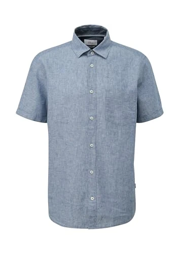 Men's 2149785 Linen Shirt Short Sleeve, Blue 59w0, L