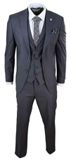 Mens 3 Piece Suit Charcoal Tailored Fit Smart Formal 1920 Classic Vintage Gatsby