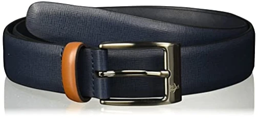 Men's 32mm Saffiano Leather Belt, Navy, 32 Men's 32mm Saffiano Leather Belt, Navy, 32
