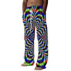 Men's 3D Digital Printing Pajama Pants Drawstring Summer Beach Pants Yoga Lounge Trousers