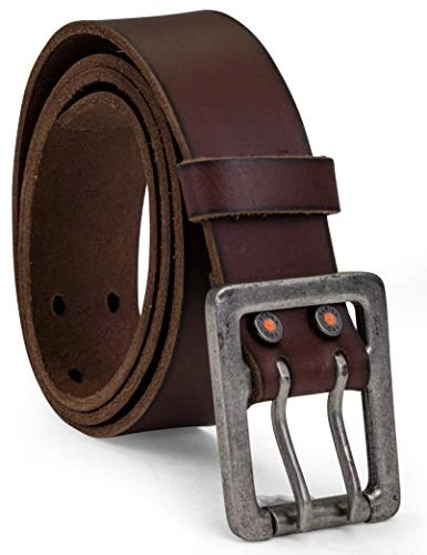 Men's 42mm Double Prong Leather Belt, Brown, 46