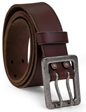 Men's 42mm Double Prong Leather Belt, Brown, 46
