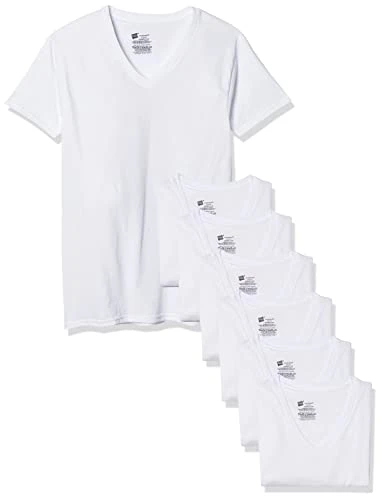 Men's 7-Pack ComfortSoft Tagless V-Neck T-Shirt (Bonus Pack), White, Small