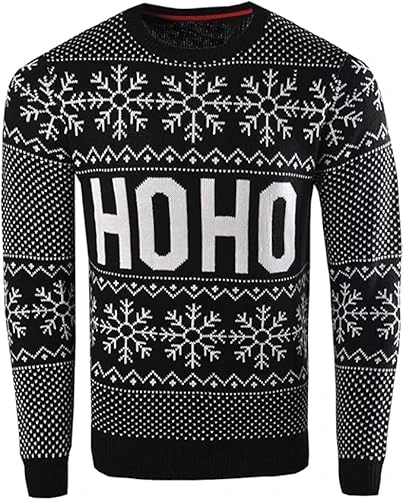 Men's Adults Novelty HOHOHO Merry Christmas Knitted Jumper Sweater (Black, XL)