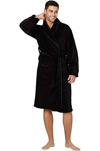 Mens Alexander Julian Plush Robe with Satin Trim, Black, OneSize, One Size