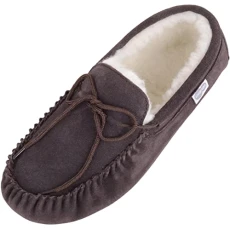 Men's Alfie Wool Lined Suede Sole Moccasin Slipper, Dark Brown, 15 UK / 49 EU Men's Alfie Wool Lined Suede Sole Moccasin Slipper, Dark Brown, 15 UK / 49 EU