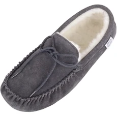 Men's Alfie Wool Lined Suede Sole Moccasin Slipper, Dark Grey, 15 UK / 49 EU