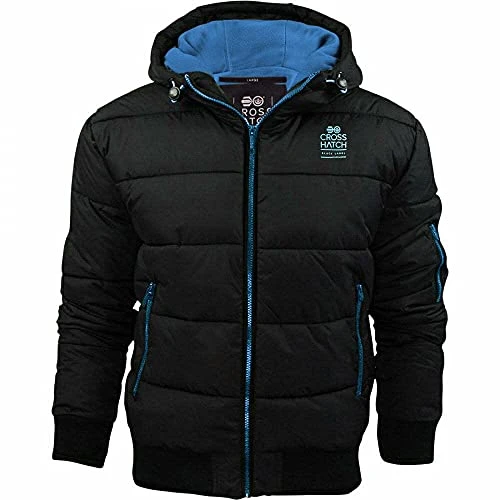 Mens Althorpe Quilted Padded Hood Jacket Fleece Lined Winter Coat Black Blue XXL
