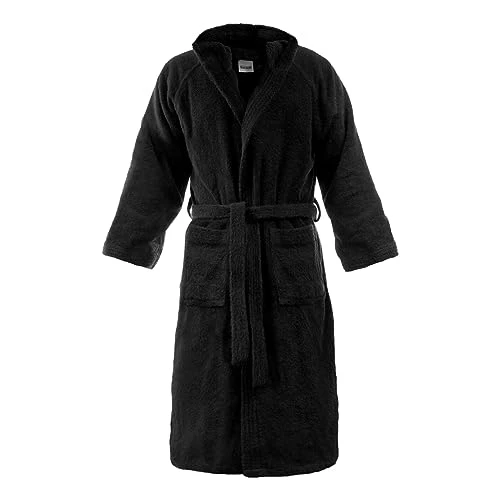 Men's and Women's Cotton Hooded Bathrobe in Various Sizes and Colours, G1 Black, L