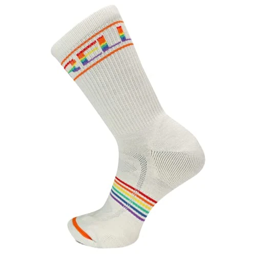Men's and Women's Zoned Lightweight Cushion Wool Hiking Crew Socks-1 Pair Pack-Breathable Unisex Arch Support, White Rainbow, M-L