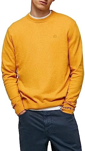 Men's Andre Crew Neck Long Sleeves Knits, 097OCHRE Yellow, XXL