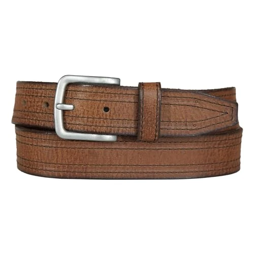 Men's Antiqued Leather Belt with Dark Stitching Detail, Tan, 40"