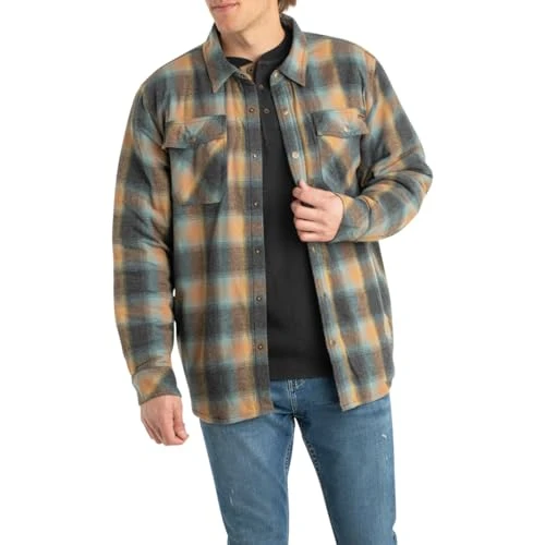 Men's Archer Flannel Thermal Lined Shirt Jacket, Quilted Insulated Plaid Work Outerwear Coat, Sky, X