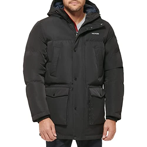 Men's Arctic Cloth Heavyweight Performance Parka Down Alternative Fur Lined Hood Outerwear Coat, Bla