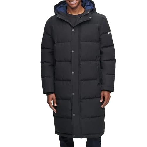 Men's Arctic Cloth Hooded Extra Long Parka Jacket, Black, XL